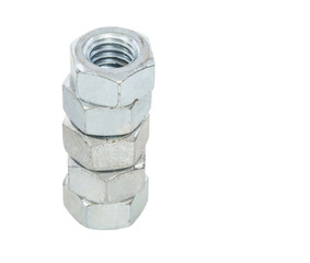 Old hexagon nuts over white background