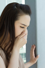 Fototapeta premium woman with cold or flu, running nose