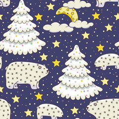 Night forest. Christmas seamless pattern