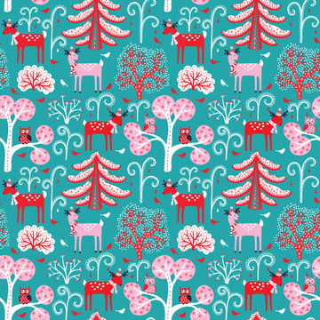 Fototapeta Winter forest. Christmas seamless pattern
