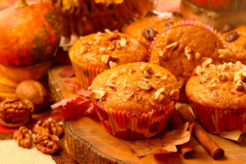 Pumpkin muffins with nuts