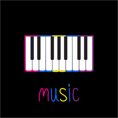 Piano Keys with colorful stroke  and word Music. Card