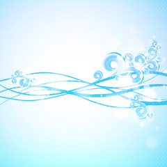 Abstract blue background with waves and swirls. Vector.