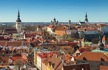 Fototapeta premium Aerial view on central part of old Tallinn, Estonia