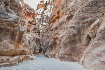 the siq path in nabatean city of  petra jordan