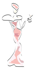 Beautiful Woman Portrait. Vector of a Girl with  Martini
