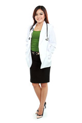 Portrait of female doctor with hands in her pockets