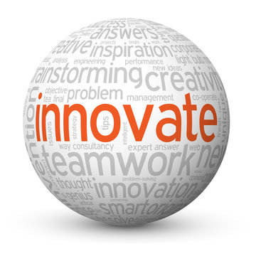 "INNOVATE" Tag Cloud Globe (ideas solutions innovation new)