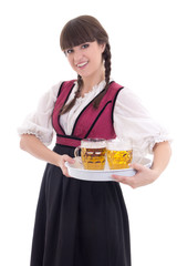 Cute waitress in bavarian dress with beer