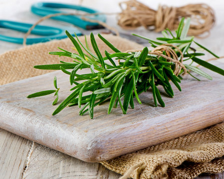Rosemary on wooden table