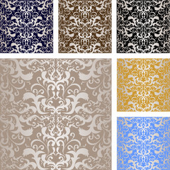 Luxury silvery seamless pattern. Background of six variants.