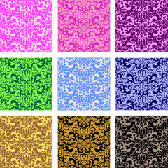 Seamless retro patterns - set of nine variants