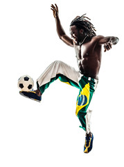 brazilian  black man soccer player juggling football