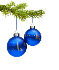 Zwei Blaue Weihnachtskugeln