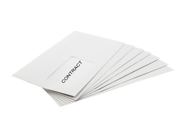 Contract on Batch of Envelopes isolated on White