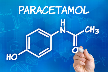 Hand zeichnet chemische Strukturformel von Paracetamol