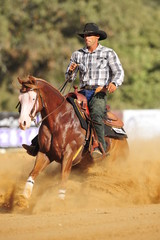 Man is riding a horse