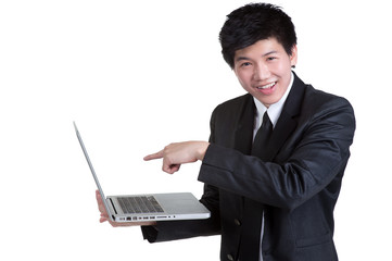 business man smart hold notebook suit isolated