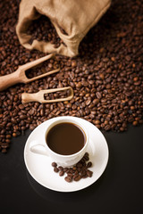 black espresso and fresh coffee beans