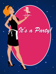 Party invitation with a cocktail waitress