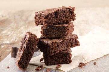 home made brownie on a wooden table