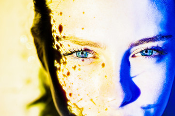 woman fusion style color face  beauty close-up portrait