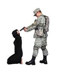soldier adjusts his cap