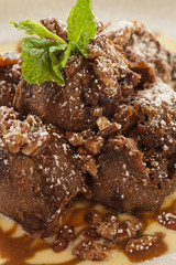 chocolate turtle beignets with creme anglais