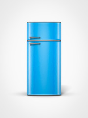 retro vintage old blue refrigerator in front view