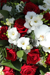 Red and white bridal arrangement