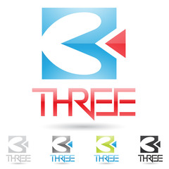 colorful and abstract icons for number 3, set 2