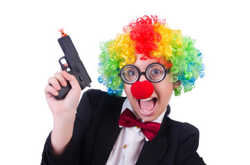 Businessman clown isolated on white