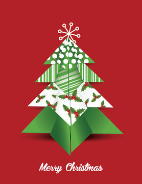 Simple vector christmas tree made from white paper stripe