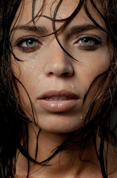 wet woman's face