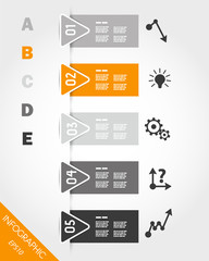orange triangular infographic stickers with buttons and icons