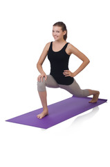 Young woman doing exercises on white