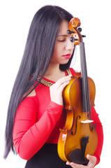 Young girl with violin on white