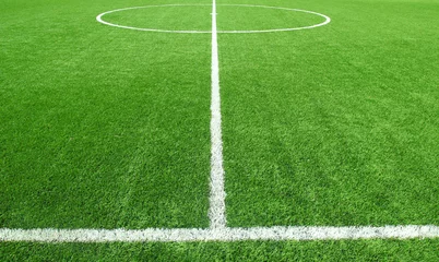 Deurstickers Voetbal Voetbal voetbalveld stadion gras lijn bal achtergrond