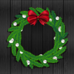 Christmas wreath on gray background, vector