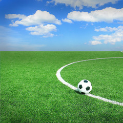 Fototapeta na wymiar Soccer football field stadium grass line ball background