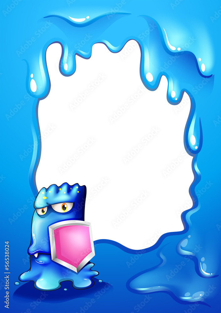 Wall mural a brave blue monster with a pink shield