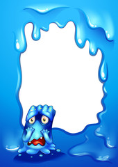 A blue border design with a sad monster
