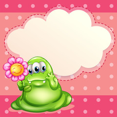 A green monster holding a flower