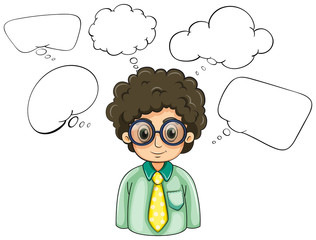 A smart-looking businessman with empty callouts