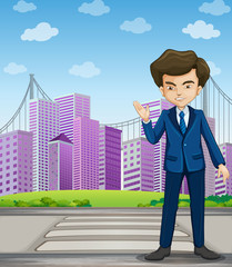 A businessman at the pedestrian lane