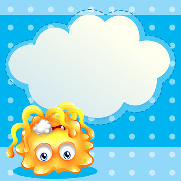 A dying lemon monster in front of an empty cloud template