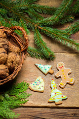 Walnuts, cookies, gingerbread and spruce for the holidays