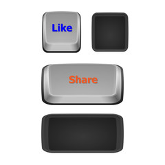 Like and share keyboard buttons on white background