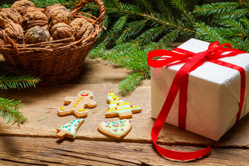Gift and gingerbread cookies for Christmas