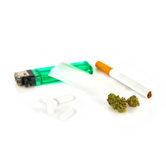 Canavis with lighter and cigar isolated over white background